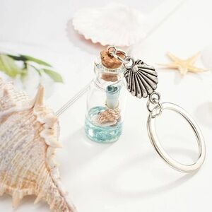 Message in a Bottle Sea Shell Charm Keychain Silver Plated